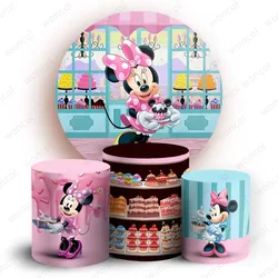 Minnie Mouse Round Backdrop Girl Birthday Baby Shower Backdrop Cake Shop Minnie Mouse Cylinder Cover Decoration Photography Prop