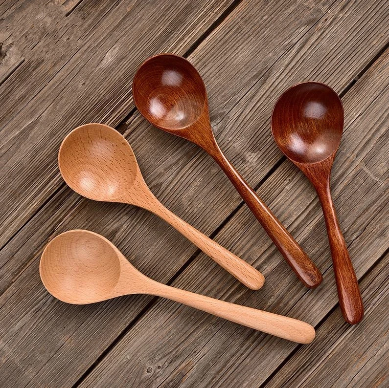 Japanese Style Big Wood Round Soup Spoon Beech Wooden Rice Ramen Scoop Spoons Kitchen Tableware 20x6cm ni672
