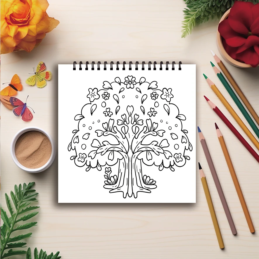 Coloring Book - 7.87 x 7.87 inches 32 pages Tree of Life Coloring Book - Ideal gift for family or friends