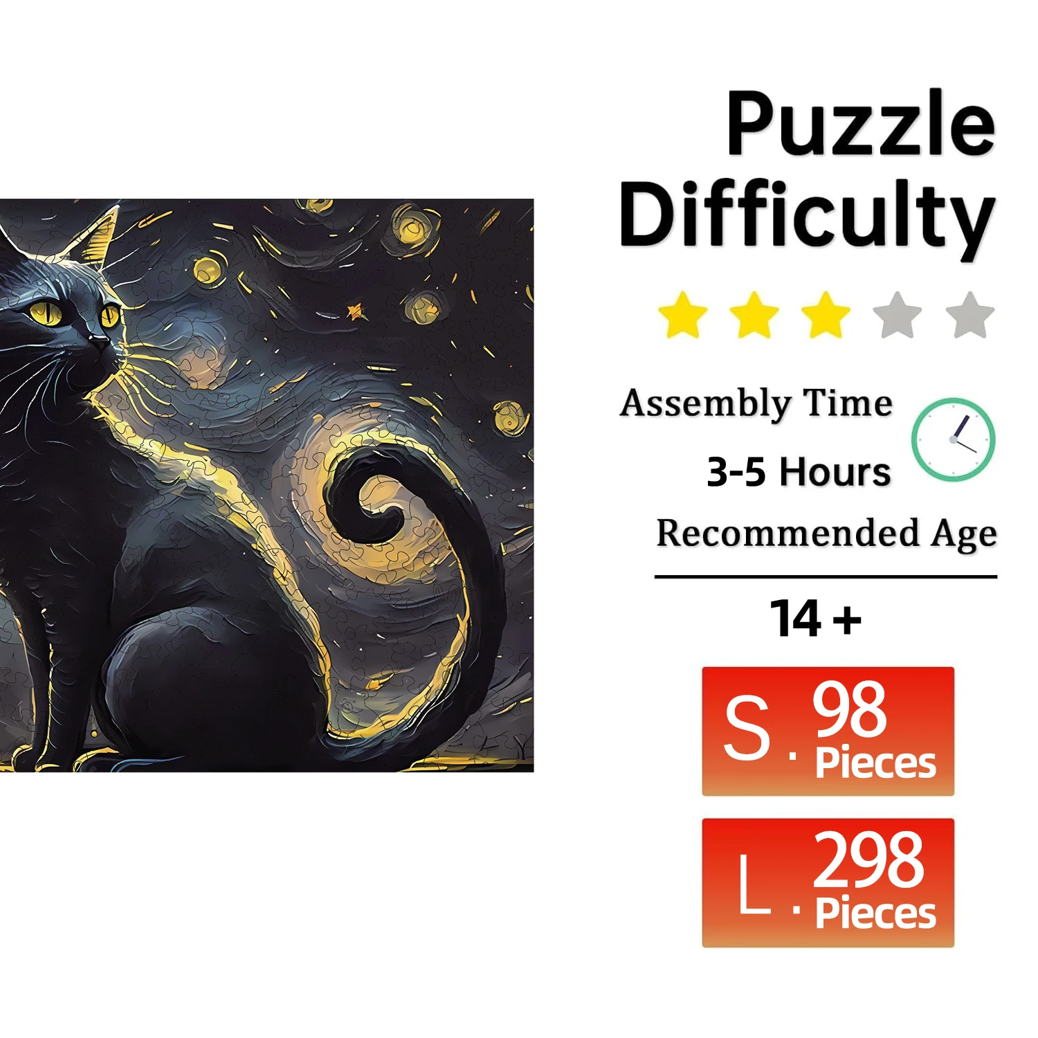 Wooden Puzzle for Adults, Starry Sky Cat Puzzles, Special Holiday Gifts for Friends Family Modern Art Home Decor