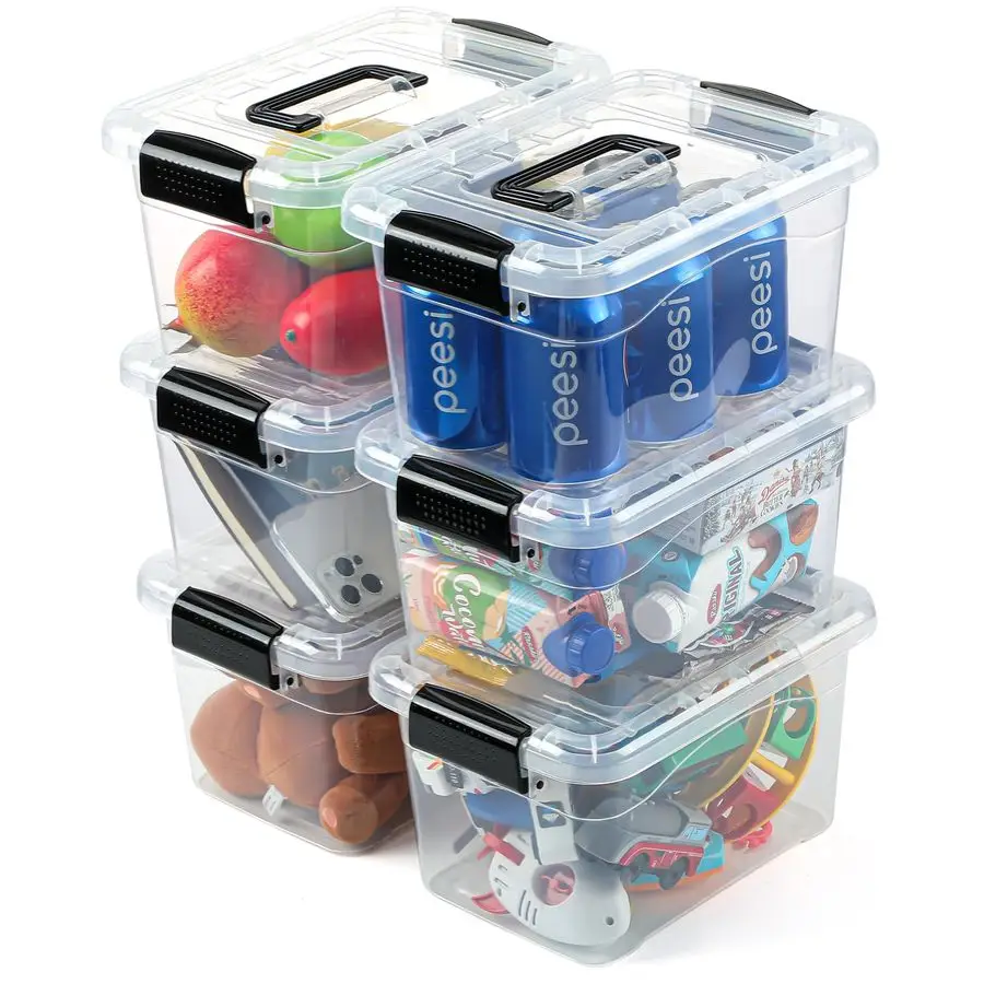 

Storage Bins with Lids 6 Packs, 7 Quart Storage Organizer Bins with BuckleUp Latches and Handle, Stackable Storage Containers fo