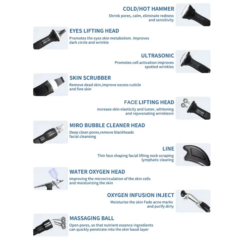 10 في 1 جهاز هيدروديرمابراشن - تنظيف عميق للوجه، تقشير مائي، رذاذ هيدروجين أكسجين، رفع العين وتجديد البشرة #4