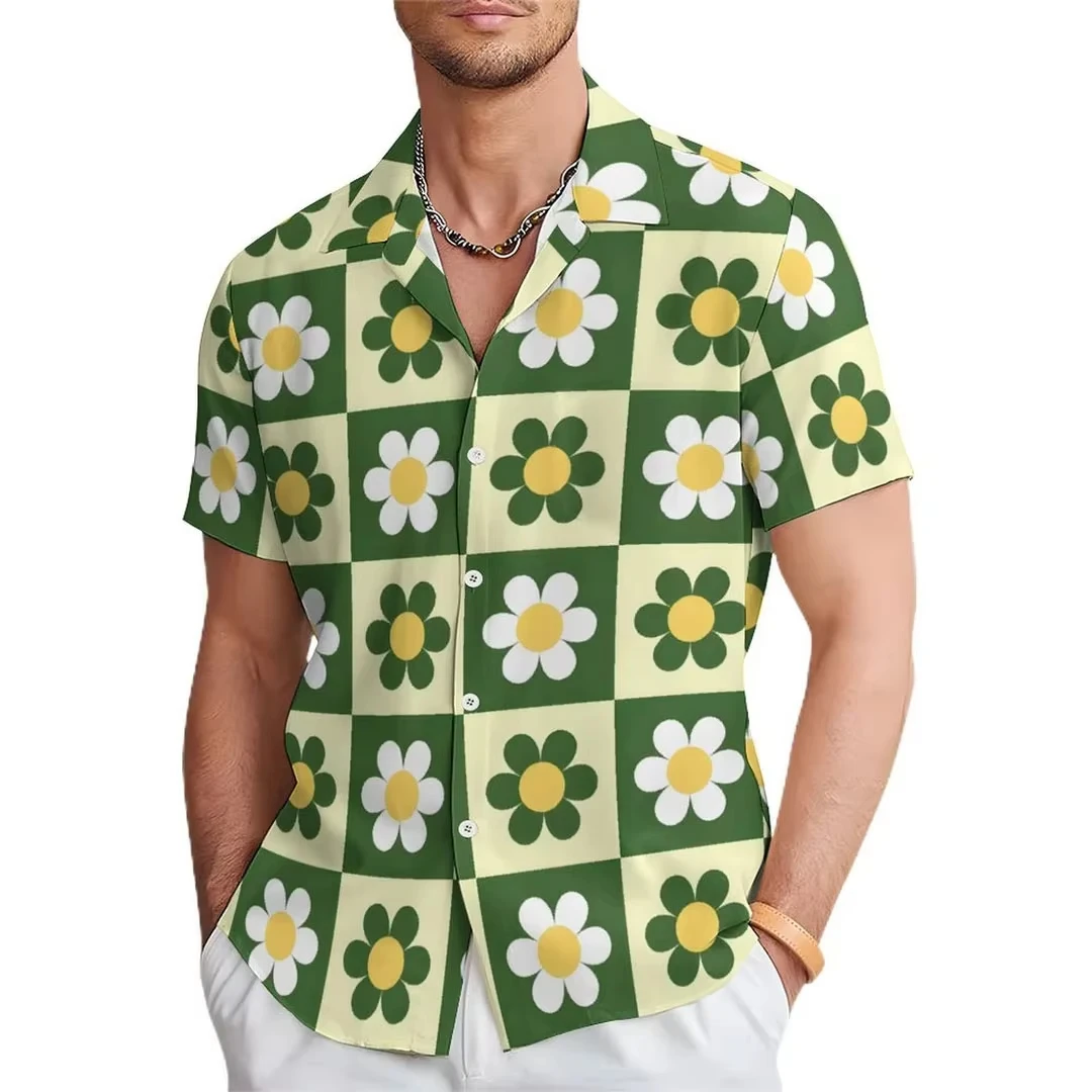 

2026 New Beach Vacation Multi Colored High-definition Printed Cherry Blossom Art Loose Casual Quick Drying Short Sleeved Shirt