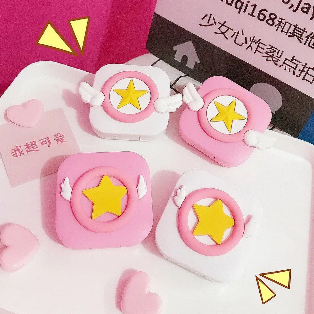 Mini Square Contact Lens Case Cartoon Star Sakura Wings Storage Portable Box With Mirror Sailor Moon Double Connect Box