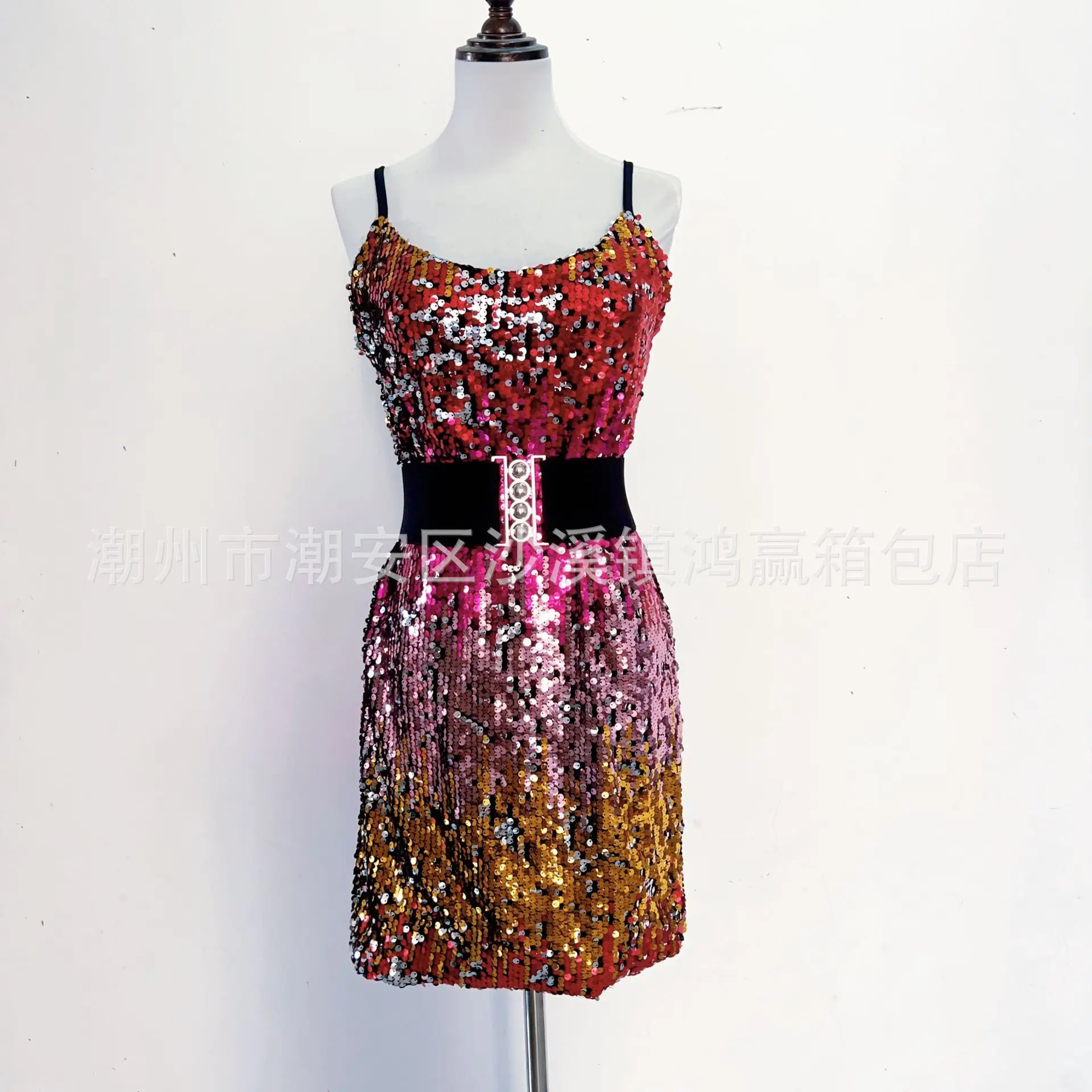 Nieuwe Mode Veelzijdige Luxe Taille-Knipperende Afslanken Band Jurk Zware Kralen Pailletten Geborduurde Band Jurk Voor Vrouwen