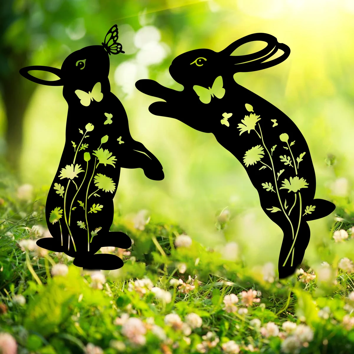 

1PC Metal Rabbit Garden Decor for Outside Decorative Garden Stakes Black Outdoor Decor Yard Art