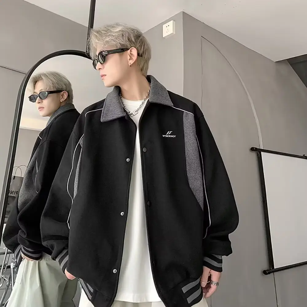 

Мужская бейсбольная куртка в американском стиле в стиле ретро, повседневная, простая, всесезонная, свободная посадка, длинная застежка-молния, без шляпы, модный топ