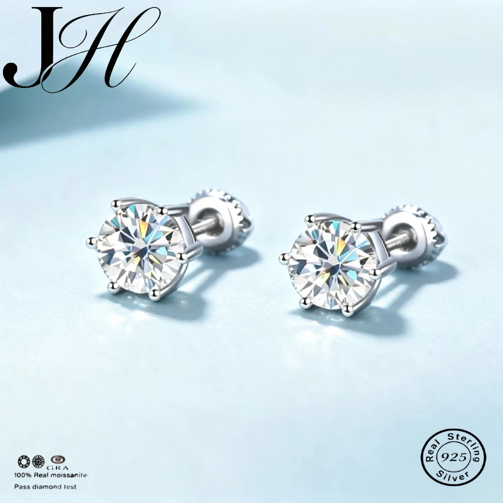 JOIAS HOME Fashion Silver 925 0.5CT-2CT D Color Moissanite Gemstone Earrings For Women Classic Six Claw Threaded Earrings
