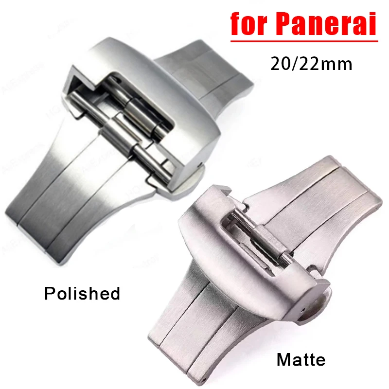 20mm 22mm Butterfly Metal Clasp Solid Stainless Buckle for Panerai Folding Deployment Button Polished Matte Watches Accessories