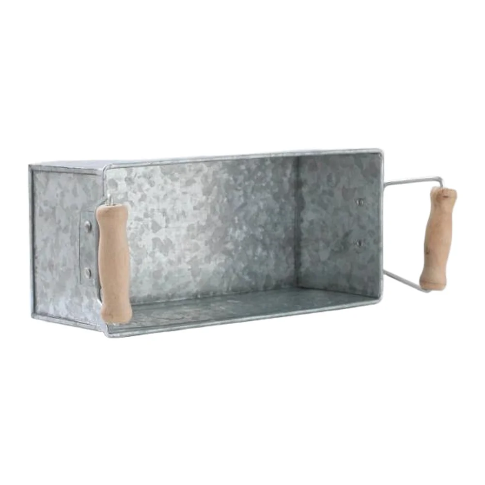 Decorative Iron Flower Container with Wooden Handle for Indoor Outdoor Plants For home Garden 19.8 x 8.5 x 7.5 cm