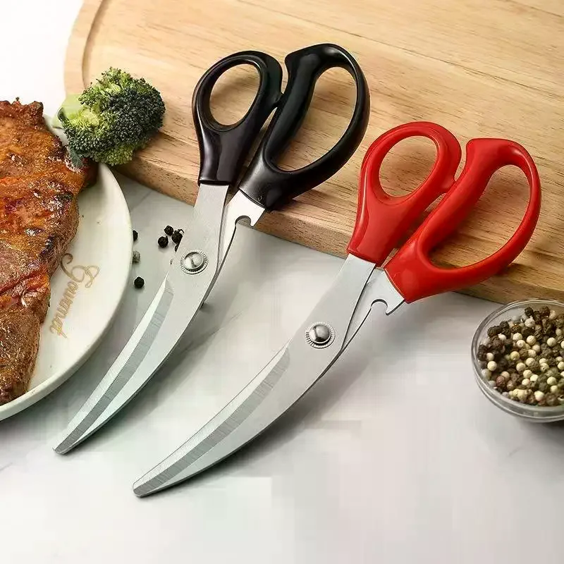 Stainless Steel Kitchen Meat Scissors Sharp Curved Blades Comfort Grips For BBQ Grilling Cooking Food Prep