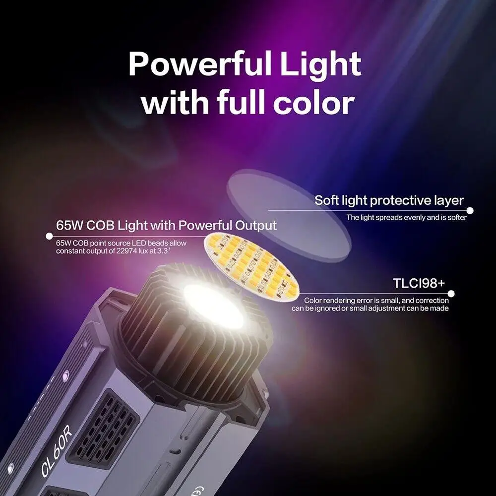 Colbor-luz de vídeo Cob RGB CL60R, 65W, Led, montaje Bowens, a todo Color, 2700K-6500K, para estudio fotográfico y grabación de vídeo