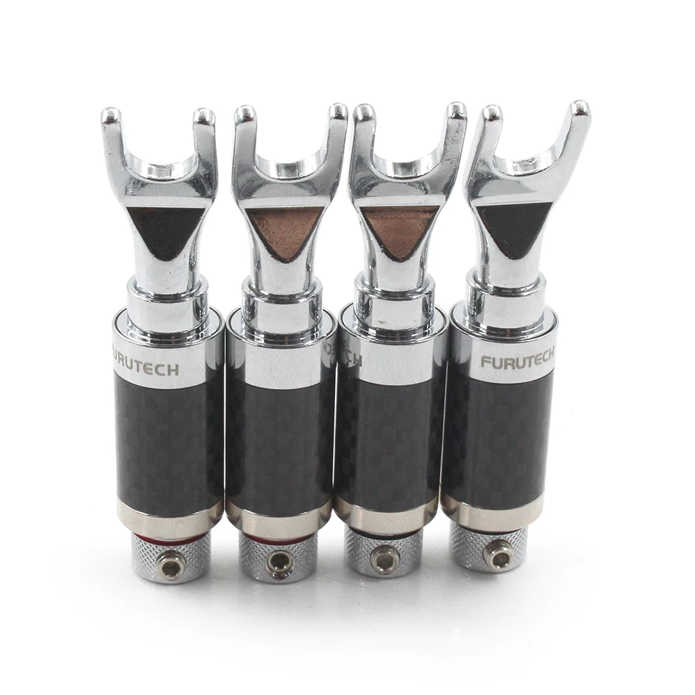 4 Pcs Hifi 4pcs High Performance Carbon Fiber Rhodium Plated Y  Spade Jack Connecter