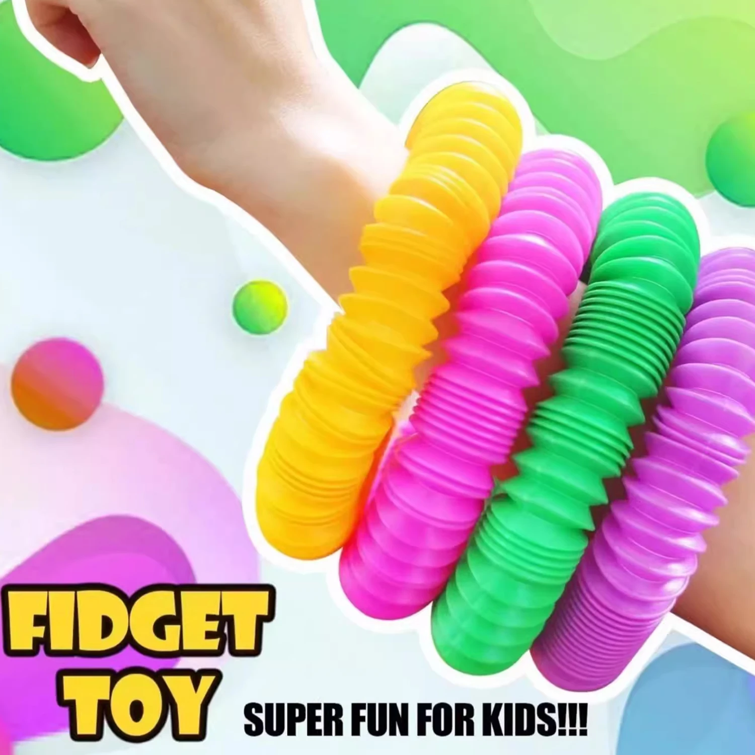 Rainbow cor estiramento plástico tubo, criança e adulto descompressão brinquedo, diy