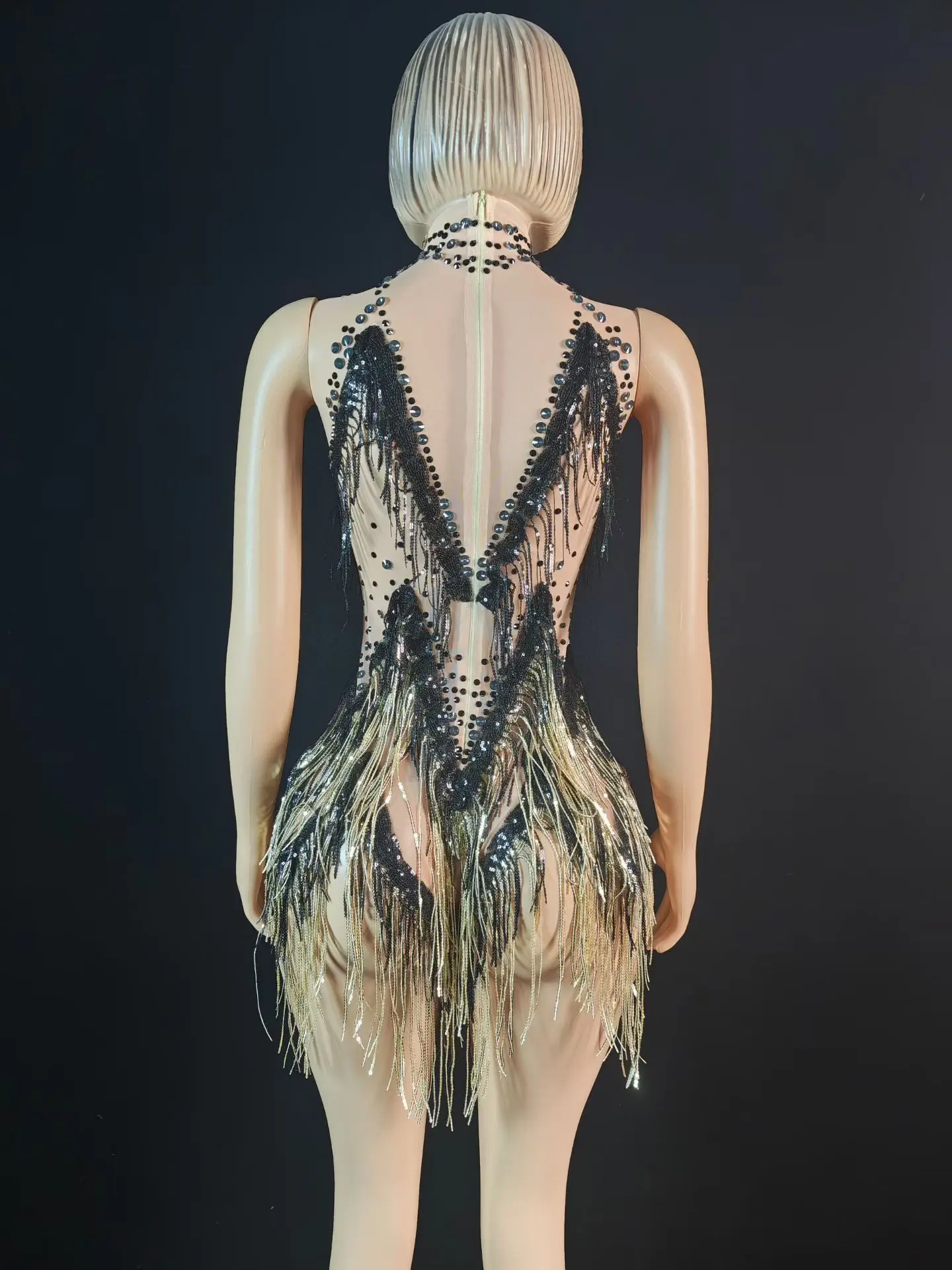 Femmes Sexy robe de soirée courte étincelle strass gland Mini robe fête célébrer Latino danse robe Club scène spectacle tenue Yaobai