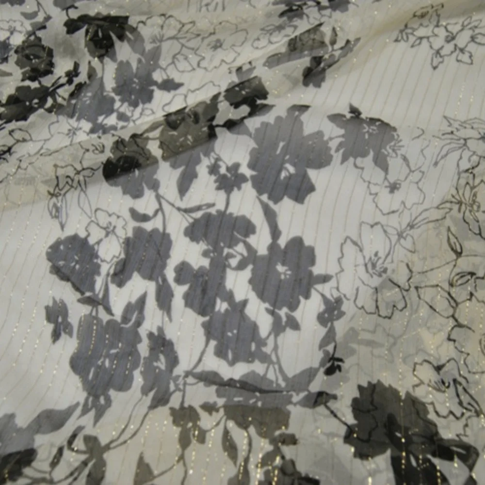 Natural Digital Printing Silk Crepe Chiffon Fabric GGT Crinkle Beige Base Printed Flower for Men Women Cloth Dress Shirt