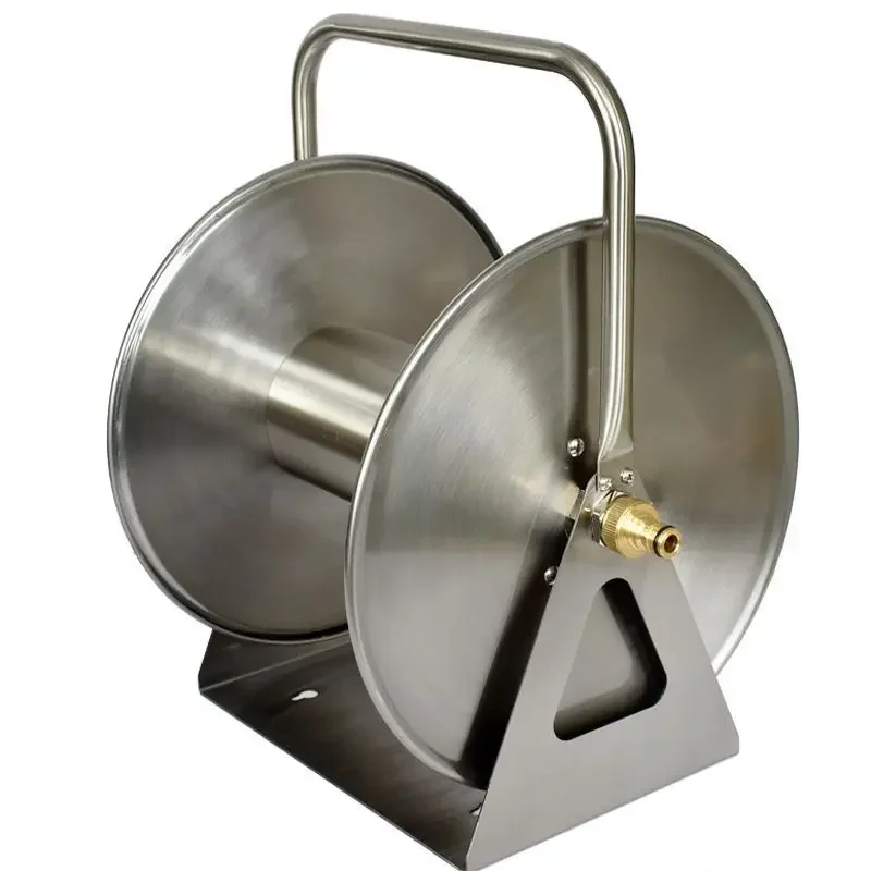 Wall Mount Portable Water Hose Reel Heavy-Duty Stainless Steel Garden Irrigation Systems Holder Hose Trolleys Wash Pipe Rack