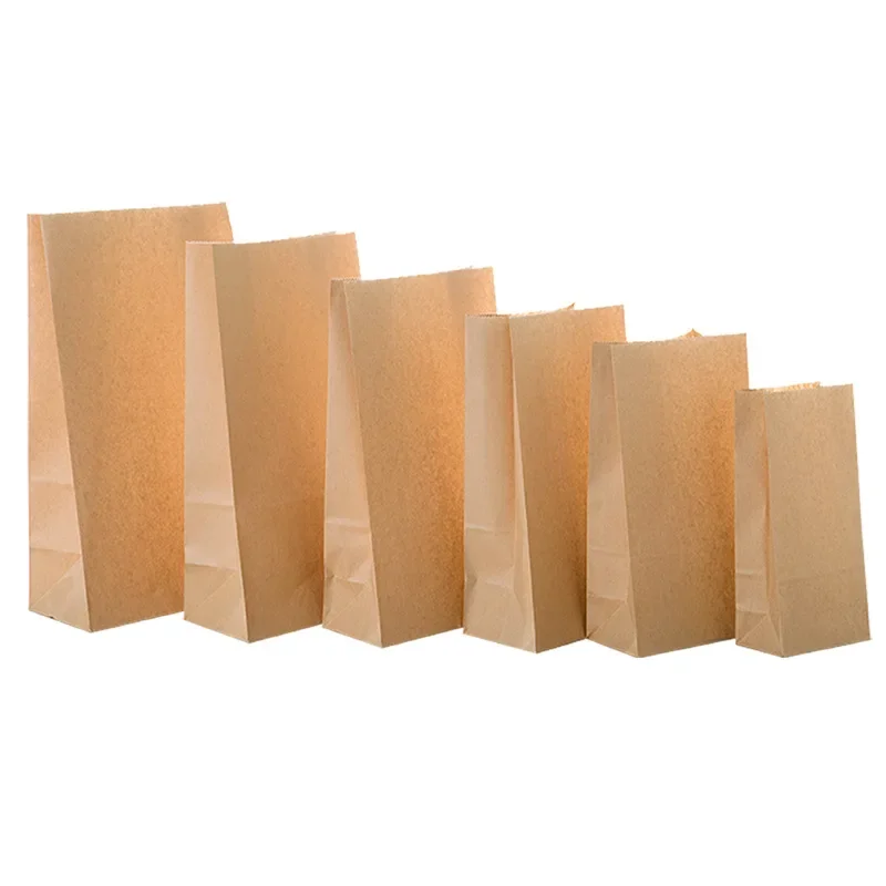 

50/100pcs kraft paper bag gift bags packaging biscuit candy food cookie bread seen snacks baking takeaway bags