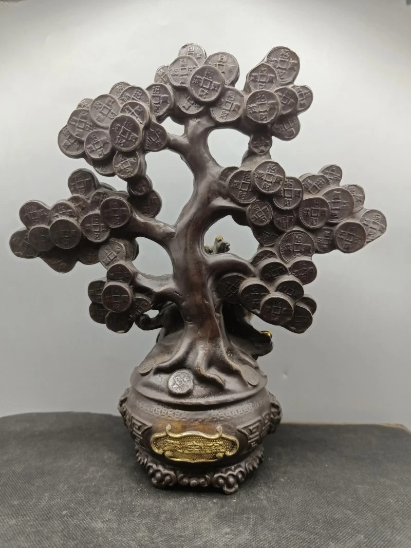 Antique Bronze Collection Inlaid Agate Pixiu Fortune Tree Bedside Ornament