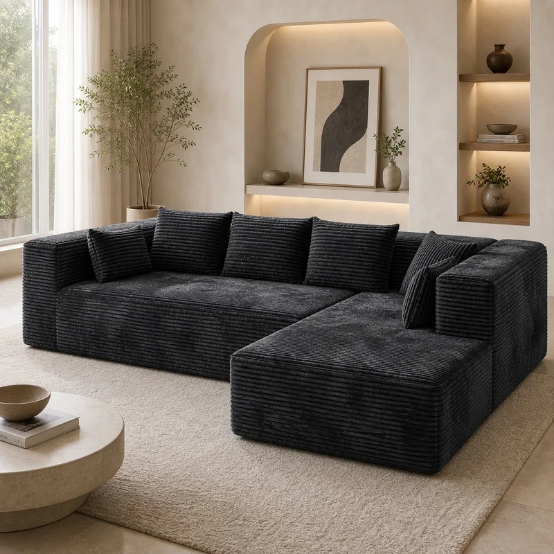 Coofull Luxury Indoor Compressed Sofa Corduroy Soft Corner Sofa in Box Compression Couch Vacuum Package Sofa Set