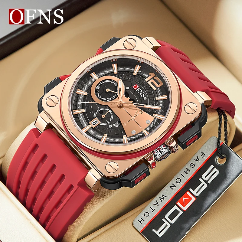 OFNS Fashion Casual Quartz Watch For Men Waterproof Luminous Silicone Chronograph Wristwatch Business Dress Luxury Man Watches