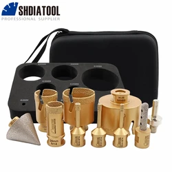 SHDIATOOL 10pcs 6/6/8/25/35/50/68mm Diamond Drill Bits+10mm Milling Bits+50mm Diamond Chamfer+Hex Adapter M14 Drilling Granite