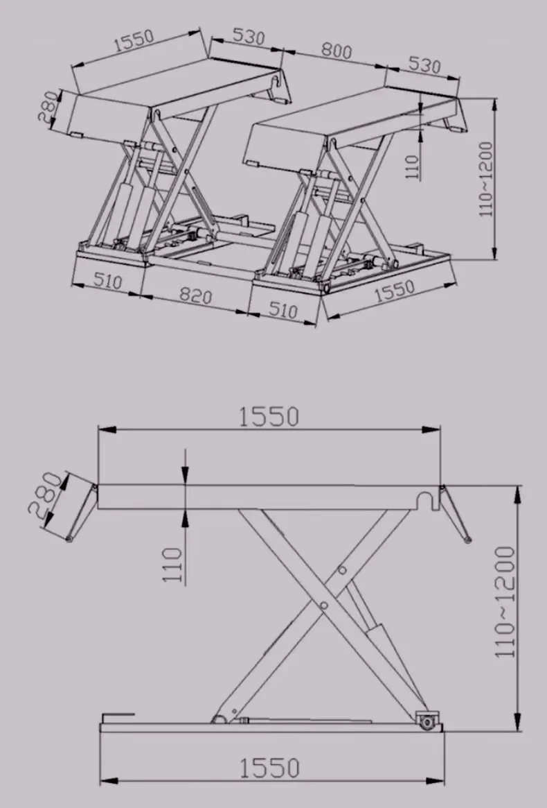 تخصيص 1.2 م/1.4 م/1.6 م رفع سيارة مقصية هيدروليكية متنقلة مع اسطوانة مزدوجة مع شهادة CE #6