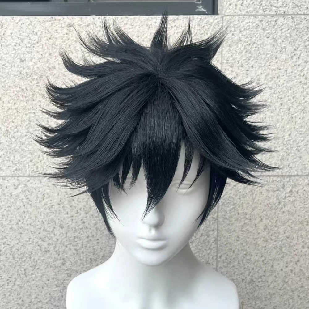 Anime Fushiguro Megumi Cosplay Perücke, kurzes schwarzes Haar, hitzebeständige Kunstfaser-Perücke mit Rosennetzkappe, Halloween-Cosplay-Perücke