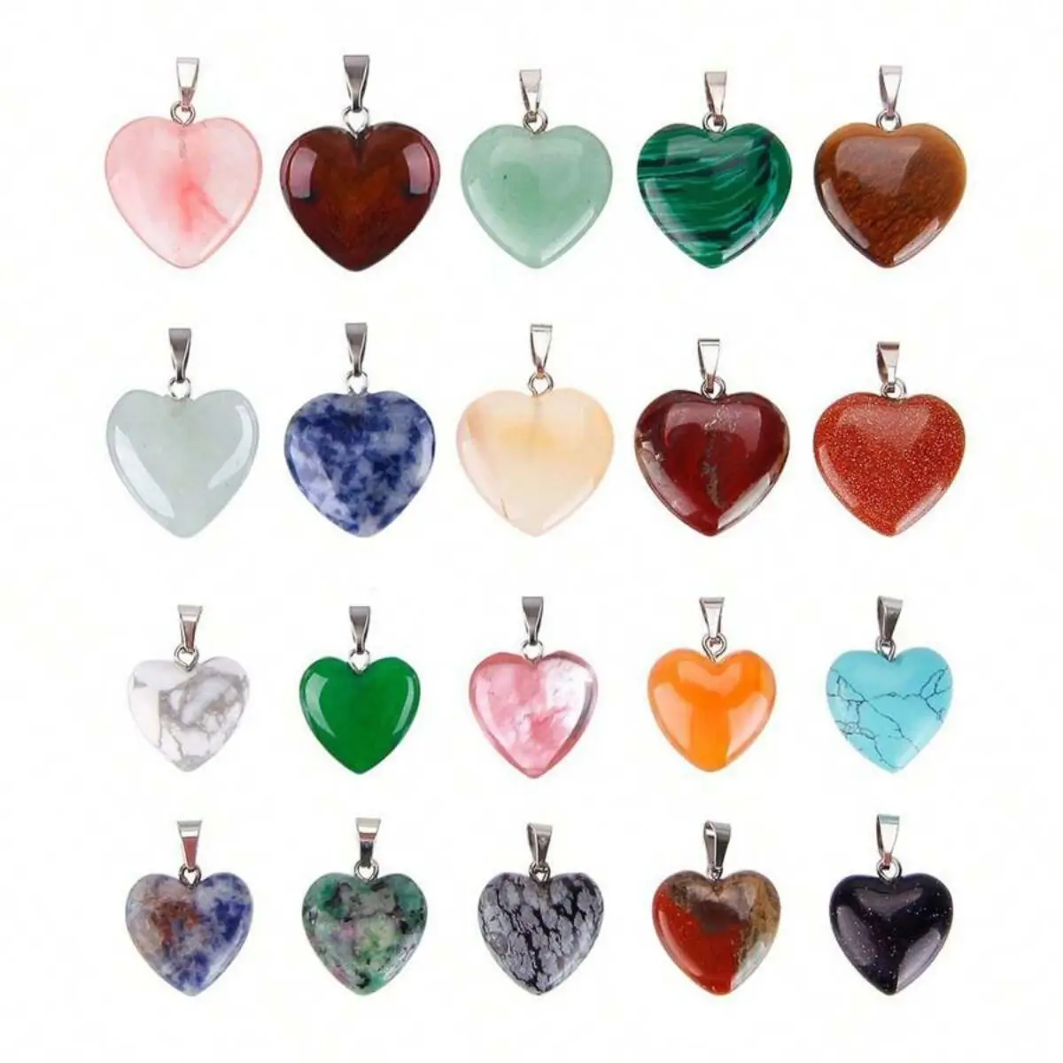 10pcs/lot Random Mixed Color Heart Shaped Stone Pendant Charms Crystal Chakra Beads For DIY Necklace Jewelry Craft Accessories
