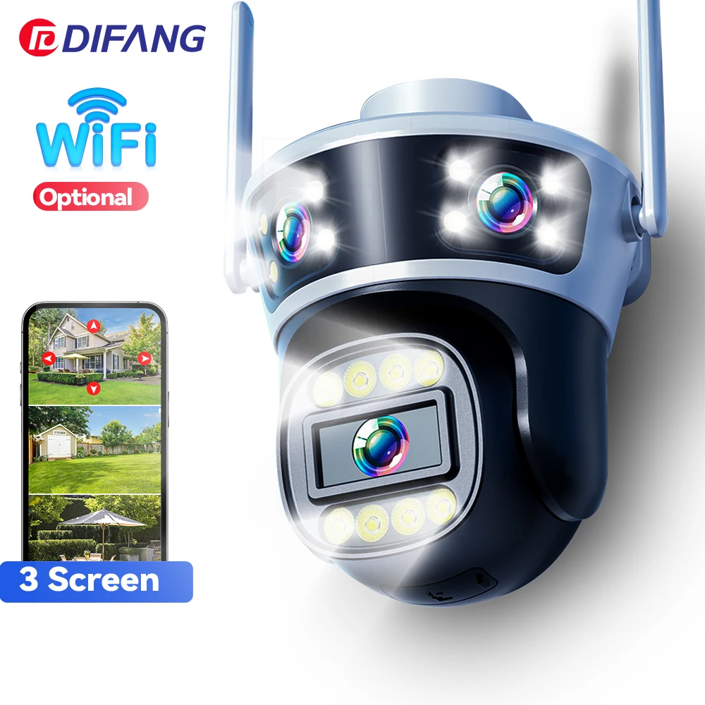 6K WiFi Surveillance Camera Outdoor Three Screen CCTV Cam Security Video Monitor Ai Tracking External IP Camera Yoosee