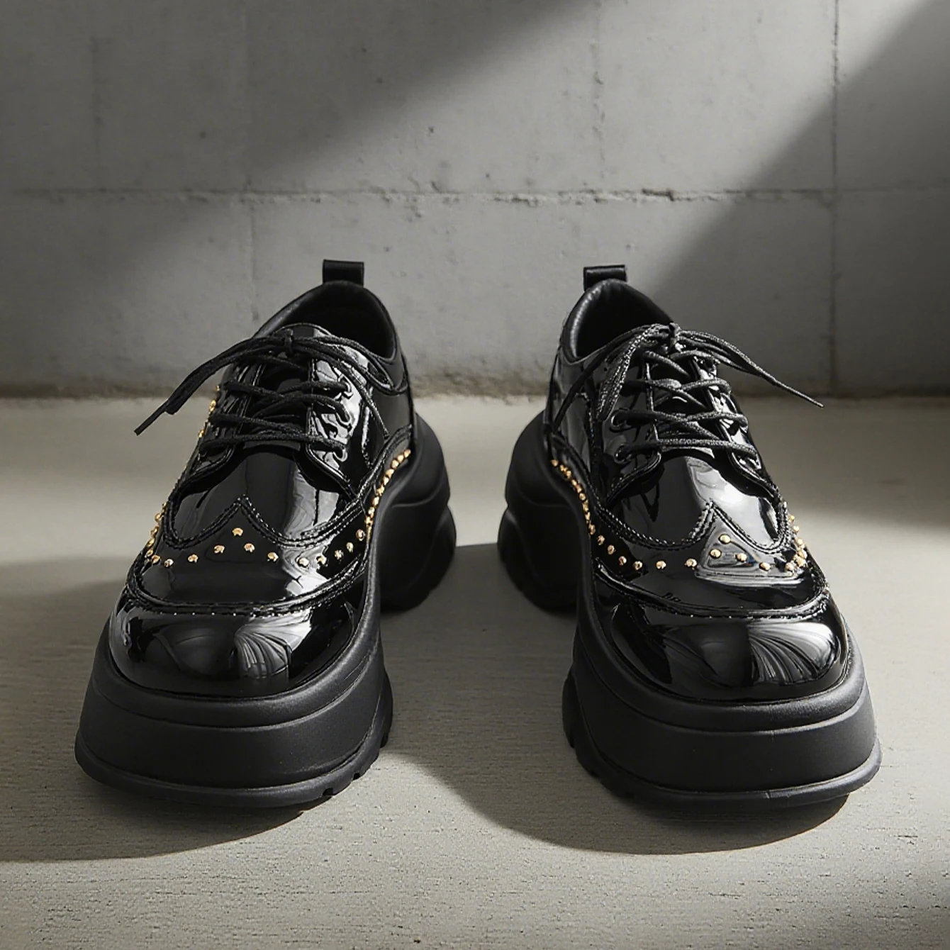 مصمم برشام الرجال الأسود فاسق الأحذية روك المرحلة نمط الدانتيل يصل نعل سميك 4.5 سنتيمتر مصعد أحذية الرجال جلد لامع حذاء كاجوال #3