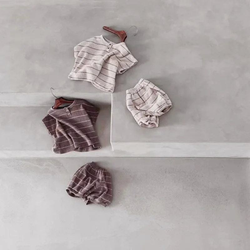 2024 Summer Lining Baby Clothing Set Striped Tee and Bloomer 2 Pcs Boy Clothes Suit Outfits Infant Cute Pure Clothing Set