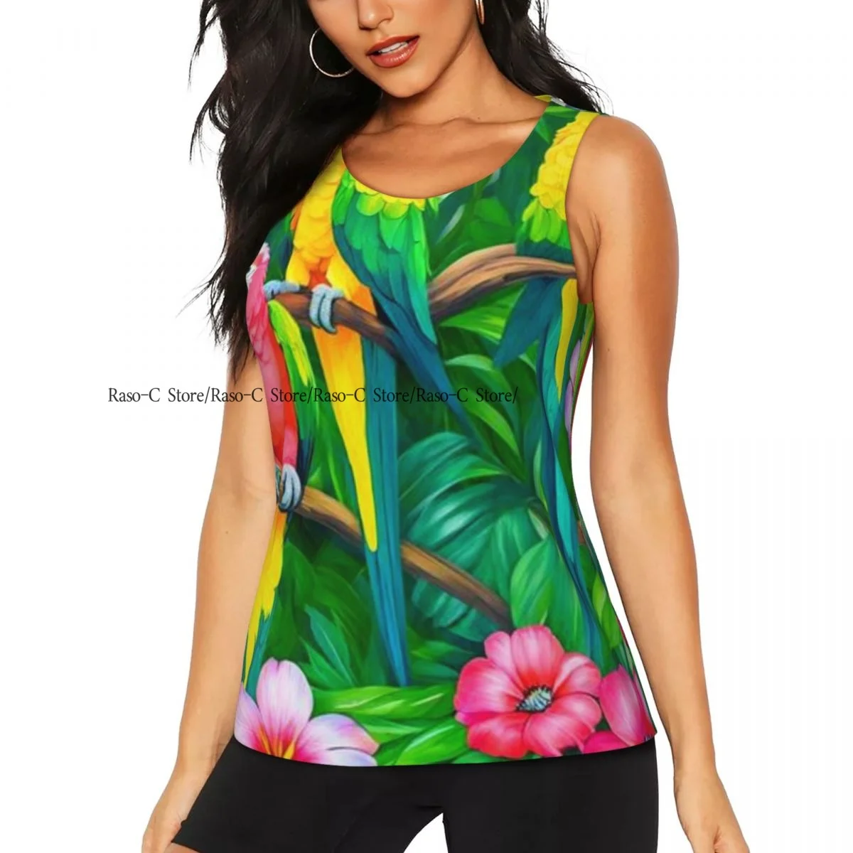 Women Fitness Sexy Yoga Vest Tropical Parrot And Flowers Illustration Gym Sports Top Tank Female