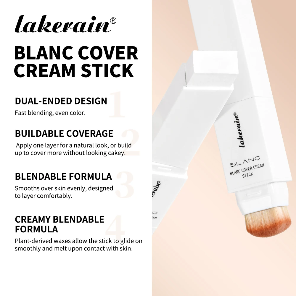 Lakerain Blanc cubierta crema en barra diseño de doble punta cobertura de base impermeable viaje bronce base cremosa maquillaje Natural