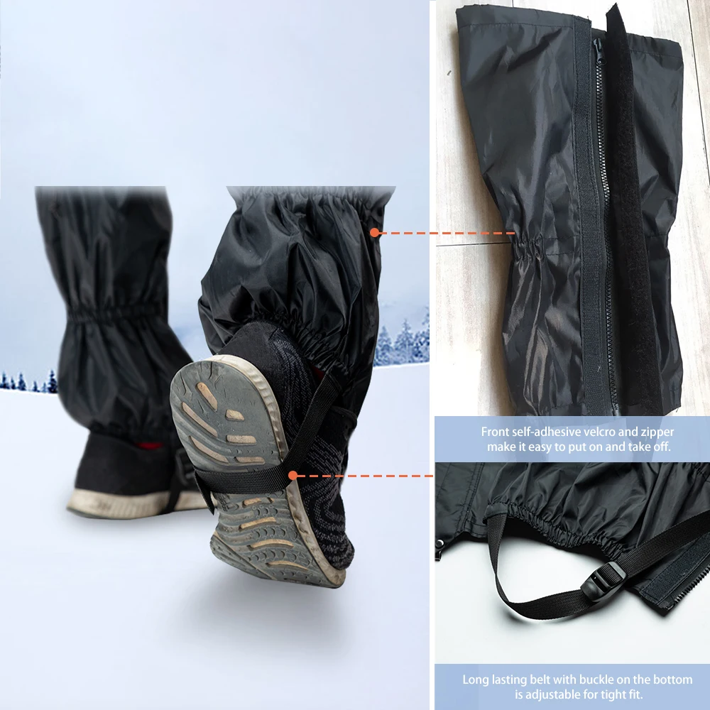 Leg Gaiters High Waterproof Snow Boot Shoe Cover with Zipper Adjustable Breathable Windproof Sand Proof for Skiing Snowshoeing