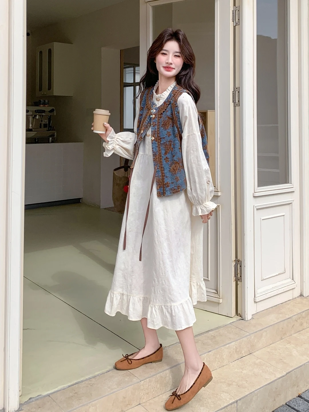 

Elegant Retro Chinese Style Long Sleeve Embroidered Vest Dress Set Women's Spring Autumn Gentle Personality Two Piece Set