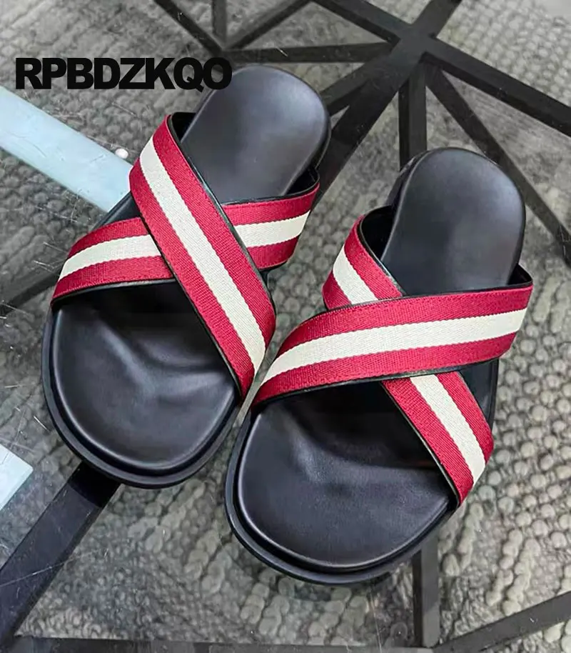 Slides Striped Breathable Luxury Designer Shoes Men High Quality Flat 2024 Slippers White Native Genuine Leather Summer Sandals