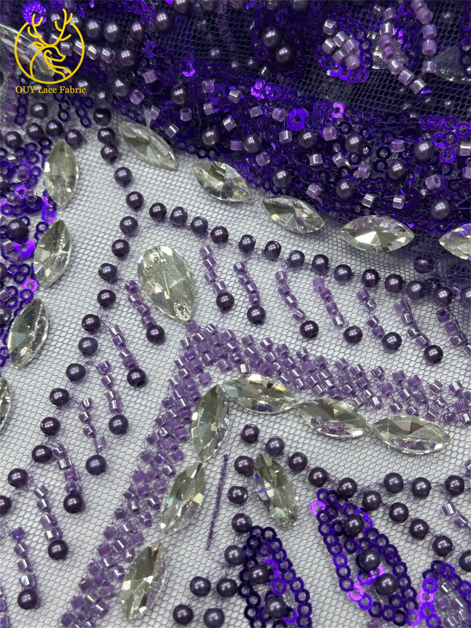 2026 Neues Design Afrikanischer Perlen-Diamant-Spitzenstoff Französischer Nigerianischer Pailletten-Tüll für Damen Partykleid Dekoration Nähen – Detail 27