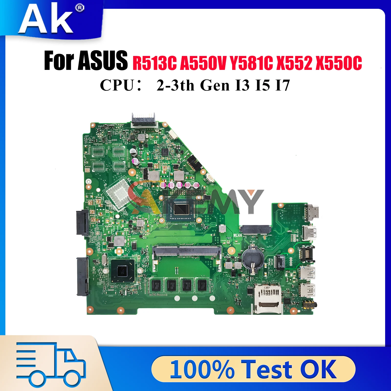 

X550CA Laptop Motherboard For ASUS VivoBook X552 X550CL X550CC X550C R513C Y581C X550VB A550V X550VC Mainboard With I3 I5 I7 CPU