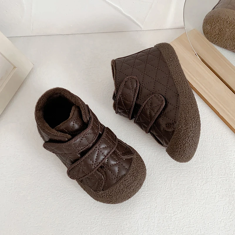 Toddler Baby Warm Plush Boots Boy Casual Slip-on Furry High Top Sneakers Infant Girl Outdoor Soft Sole Ankle Height Cotton Shoes