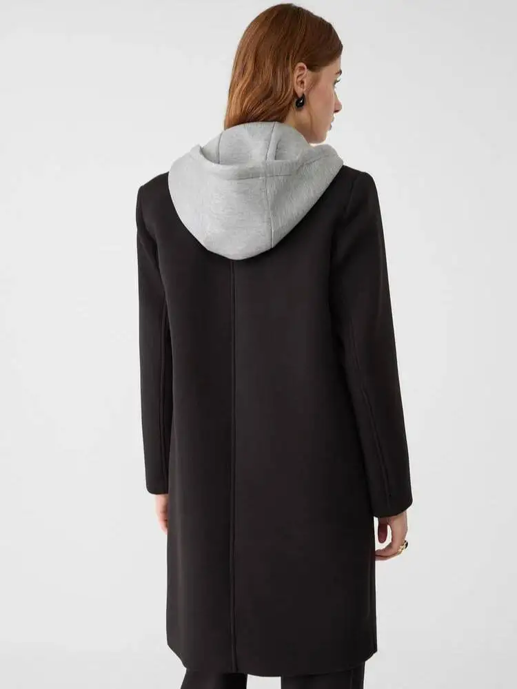 Women's Contrasting With Removable Hood Loose Long Sleeves Single-Breasted Faux-Pocket Outerwears Fall Winter New Coat