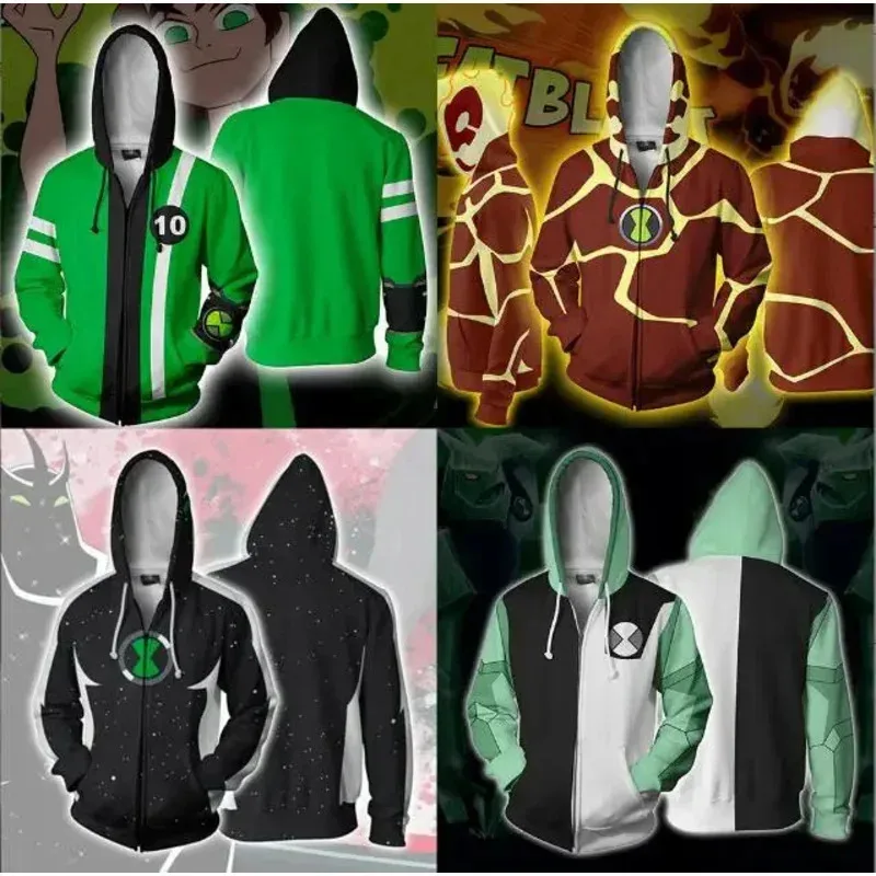 Ben10 Alien Force Hoodie Halloween Cosplay Costume Boys Kids Adult 3D Print Long Sleeve Hooded Jacket Zipper Sweatshirtaa
