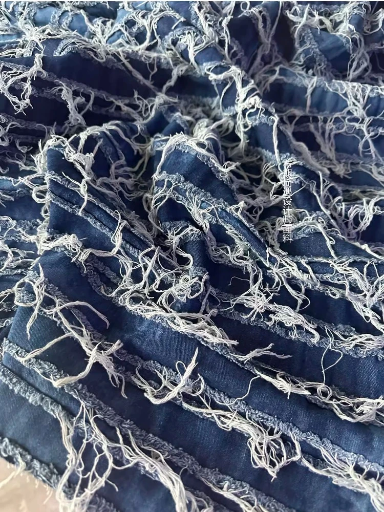 Blue Tie Dyed Denim Fabric Washed Striped Designer Jacket Creative Fabric By The Yard Cloth Sewing Meters Pure Cotton Material