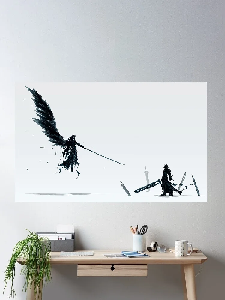 Final Fantasy VII: Advent Children, póster artístico impreso en seda, decoración de pared para el hogar