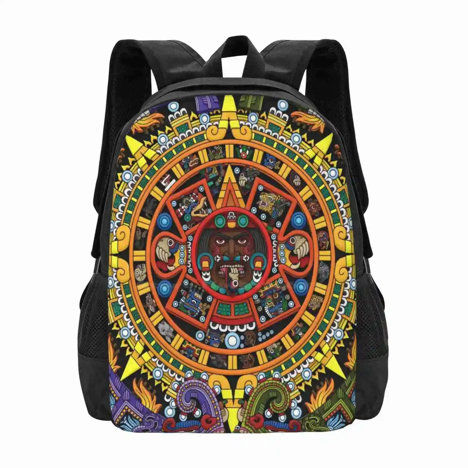 

Aztec Calendar Sun Stone - Full Color Hot Sale Schoolbag Backpack Fashion Bags Mexico Aztec Pre Columbian Latino Tribal