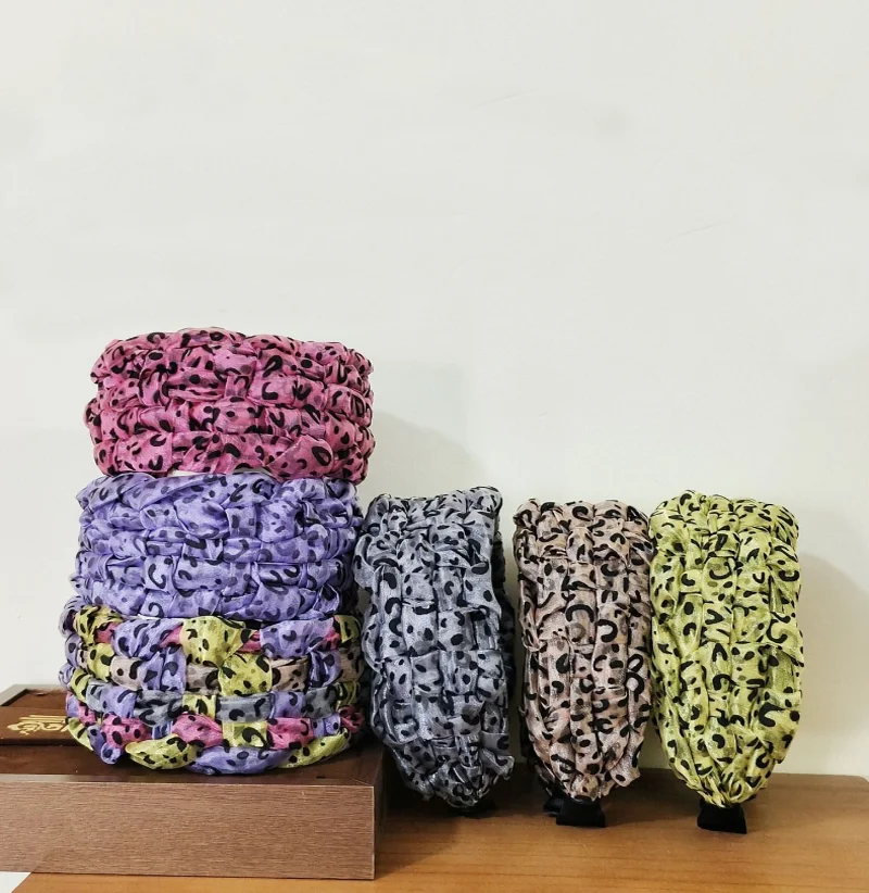 

Vintage Foam Yarn Leopard Printed Hairbands Headband Wide Edge Braided Hair Bands Accessories Wash Face Hair Hoop Accessories