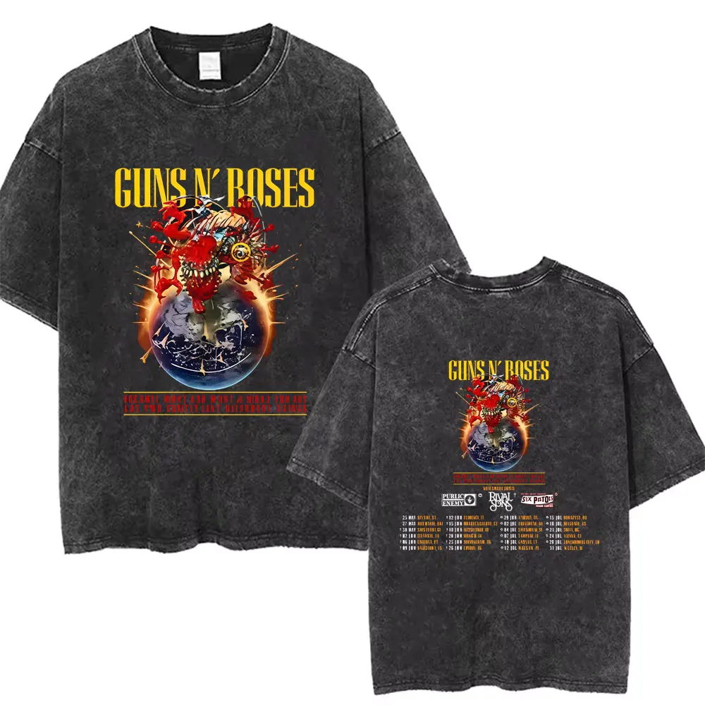 

Guns N Roses Tour 2025 Washed Vintage T-shirt Fashion Rock Band Streetwear Men Women Casusl Soft Cotton Short Sleeve T Shirts