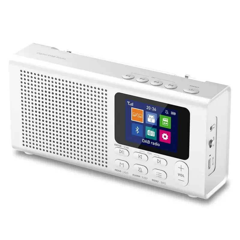Dual Alarm Smart Speaker with 40 Preset Stations DAB FM Radio 2.4 Inch Color Display USB Rechargeable Sleep Timer Portable