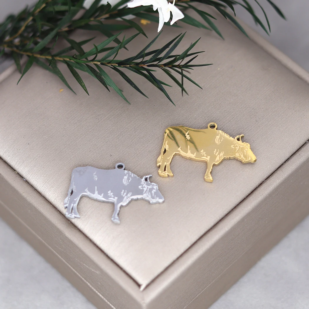 2pcs Bison Buffalo Cow Bull Charm Pendant For Necklace Bracelets Jewelry Crafts Making Handmade Stainless Steel Charm