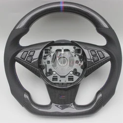 Replacement Real Carbon Fiber Steering Wheel with Leather for BMW E60 E61 M5 E63 E64 M6 2003-2010 5 6 Series